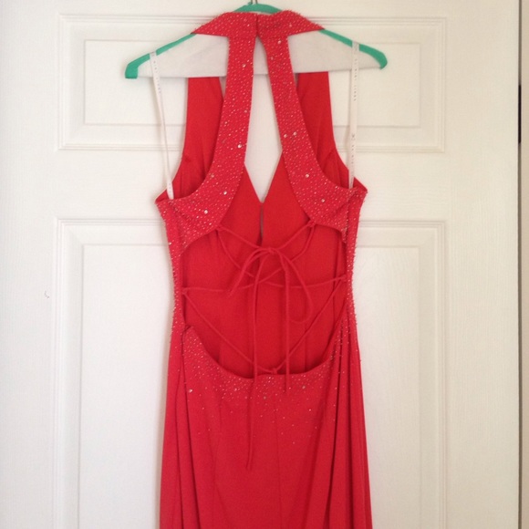 Niki Livas Coral Halter Prom Dress - Picture 2 of 4