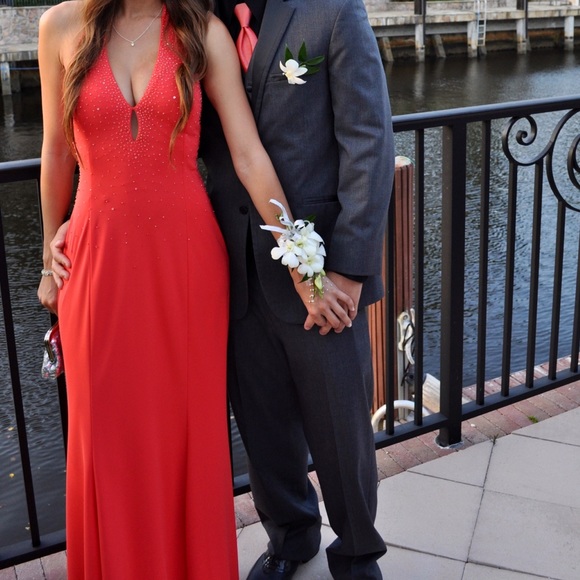 Niki Livas Coral Halter Prom Dress - Picture 4 of 4