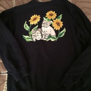 Vintage cat sweater w/sunflowers