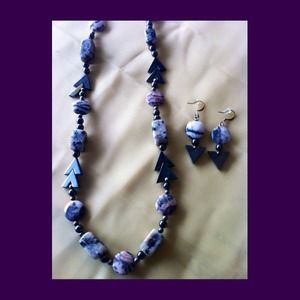 🌹HEMATITE & GRANITE NECKLACE&EARRINGS
