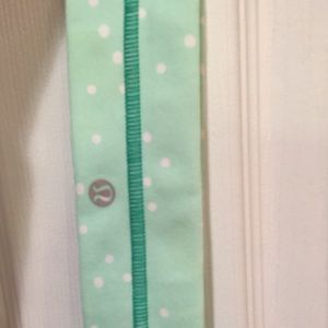 Mint head band with white polka dots