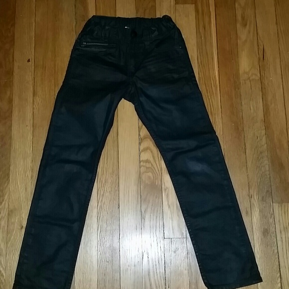 Black coated denim pants