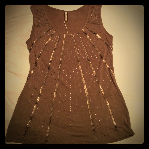 Kische Tops - Mocha Embellished Tank