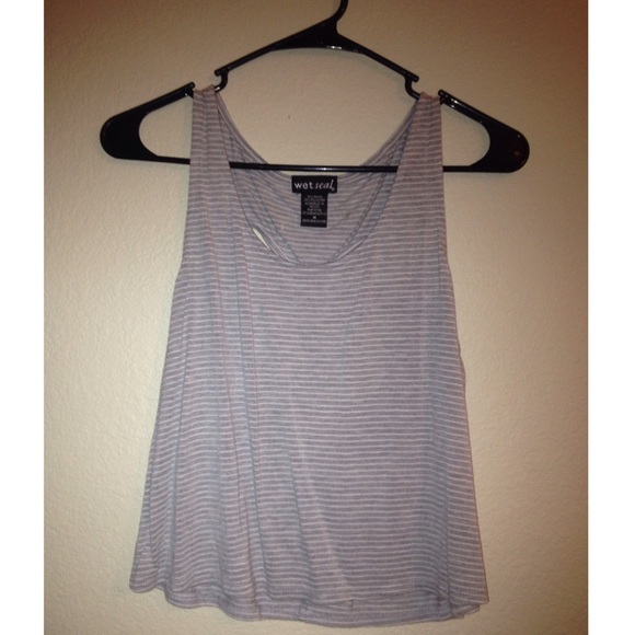 Grey tank top with white stripes.