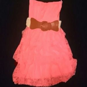 Strapless neon pink sundress