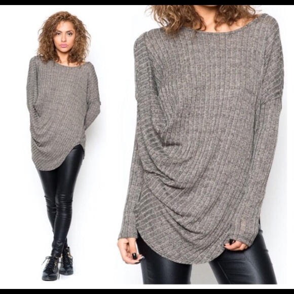 Boutique Tops - Gray Draped Long Sleeve Top