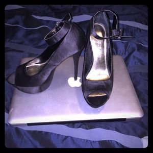 Peeptoe platform black heels