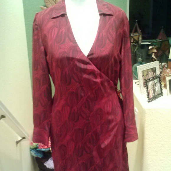 Red/black silk wrap dress - Picture 1 of 5