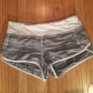 Gray and white Lulu Lemon Speed Shorts. size 6