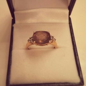 14k yg smokey topaz and diamond ring