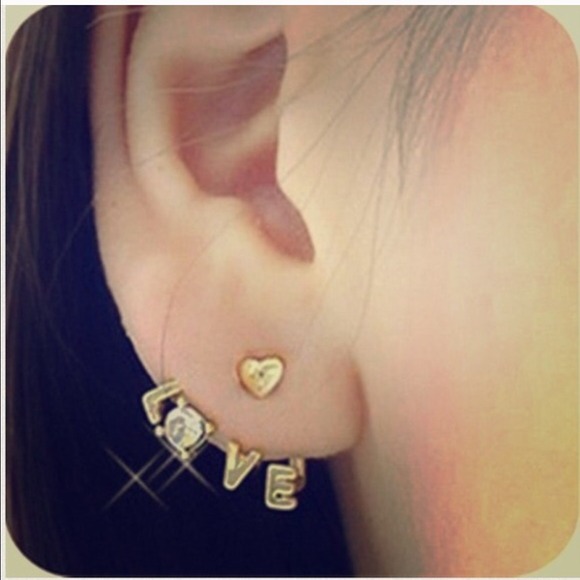 Jewelry - LOVE letters stud earrings shiny rhinestone.