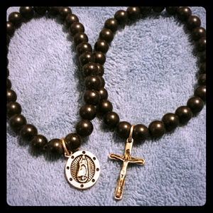 Catholic black beaded stretch bracelets