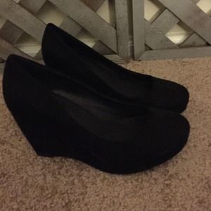 Black suede wedges