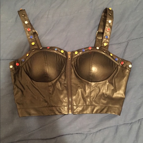 Black pleather crop top