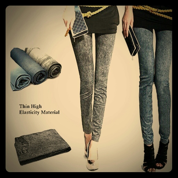 Fleece lined fake denim leggings - Picture 1 of 3