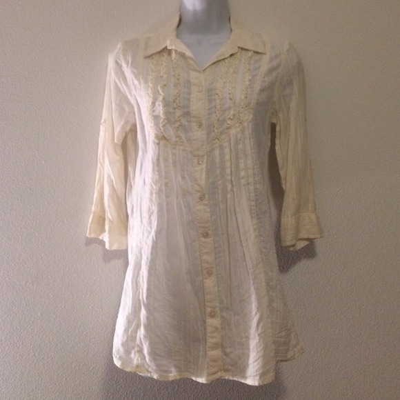 Cream long tuxedo style shirt