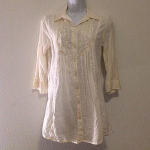 Cream long tuxedo style shirt