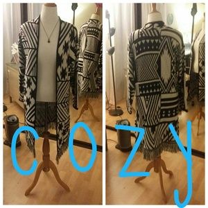 Open-front fringe sweater