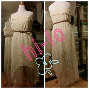 Belted cream hi-low dress