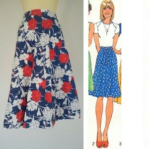 SOLD Vintage red white and blue floral skirt