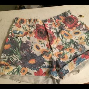 Floral denim shorts