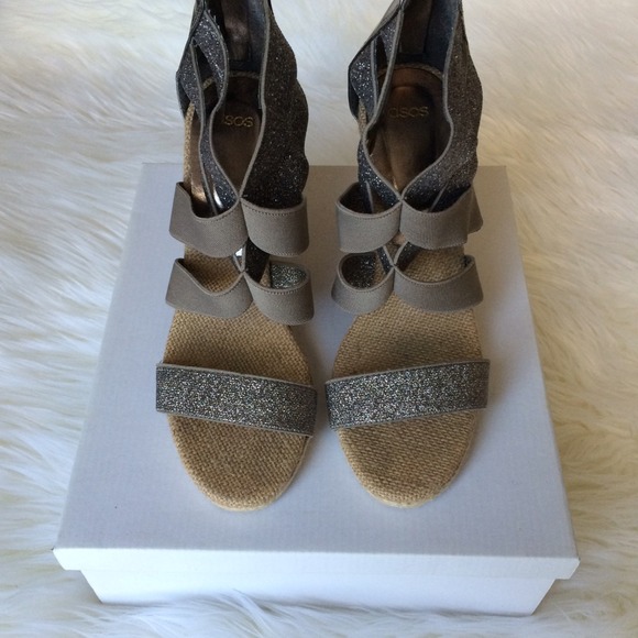 ASOS | Metallic Stretch Sandal Wedge | 7.5