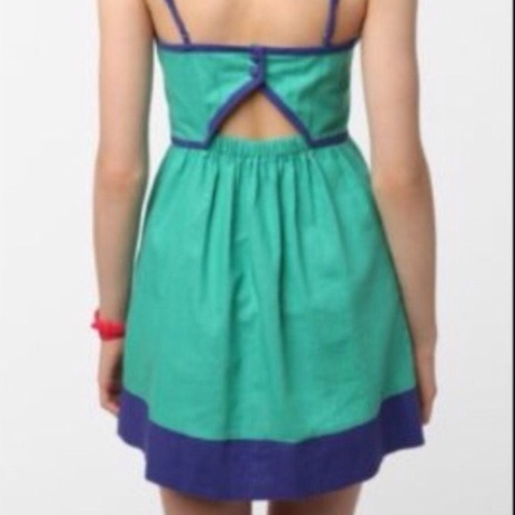 Urban outfitters Teal Linen Contrast Trim Dress - Picture 2 of 3