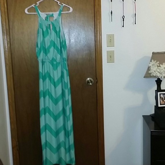 Long mint stipe and poka dot dress Nwot