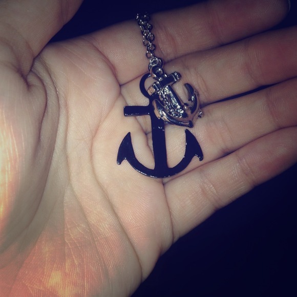 Black and silver anchor necklace.