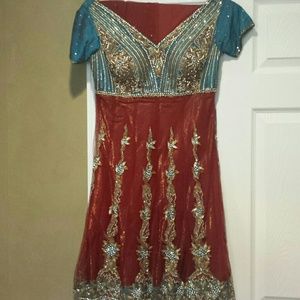 Red and blue Indian Pakistani churidar