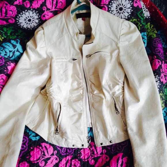 White studded faux leather jacket