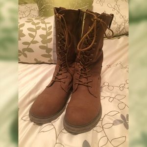 Brown roll-top boots