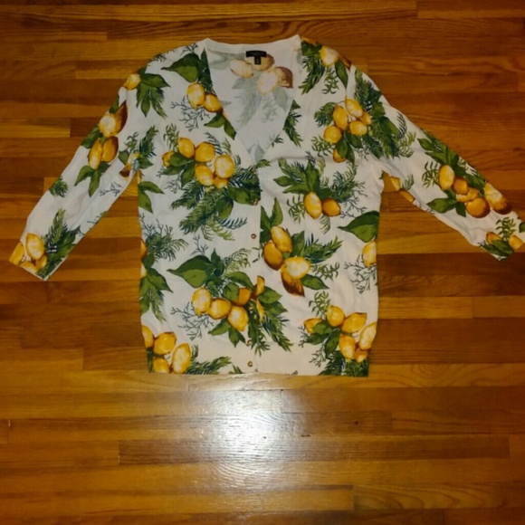 Talbots cardigan with lemons and foliage!