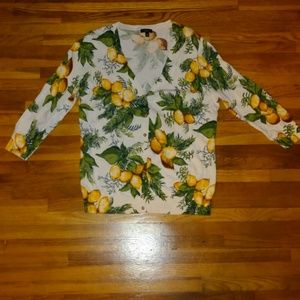 Talbots cardigan with lemons and foliage!