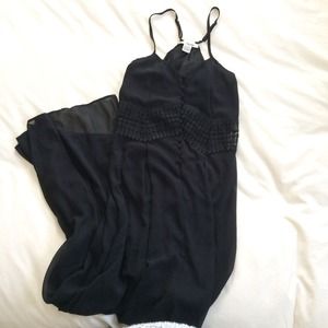 Long black dress with sheer and lace details