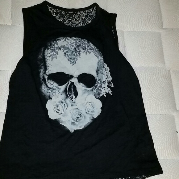 Express xs skull lace back top
