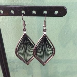 Black and silver string art earrings
