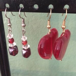 Valentine red heart earring lot 2 pairs
