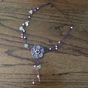 Beautiful purple enamel flower necklace