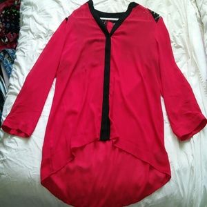 Red and black lace blouse