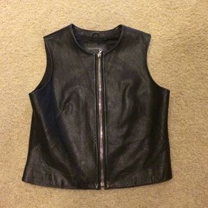 Black leather zip vest by Banana Republic