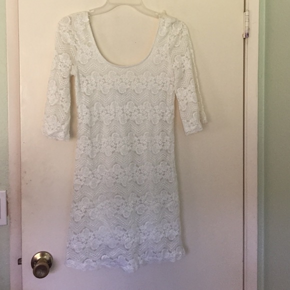 White Lace Quarter Sleeve Dress