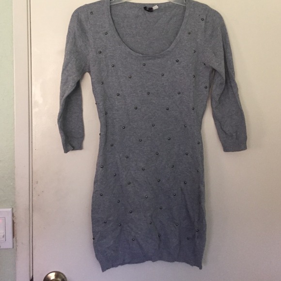 Gray Studded Sweater Dress
