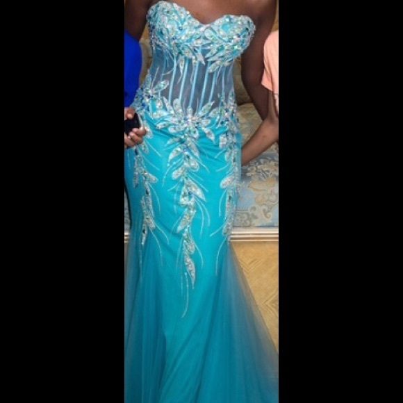 Jovani Turquoise Prom Dress With Train - Picture 1 of 3