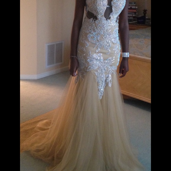Mac Duggal Nude Sequin Prom Dress - Picture 2 of 4