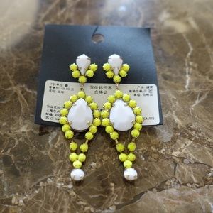 White and yellow gem statement earrings