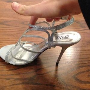 Cathy Jean silver sparkly high heels