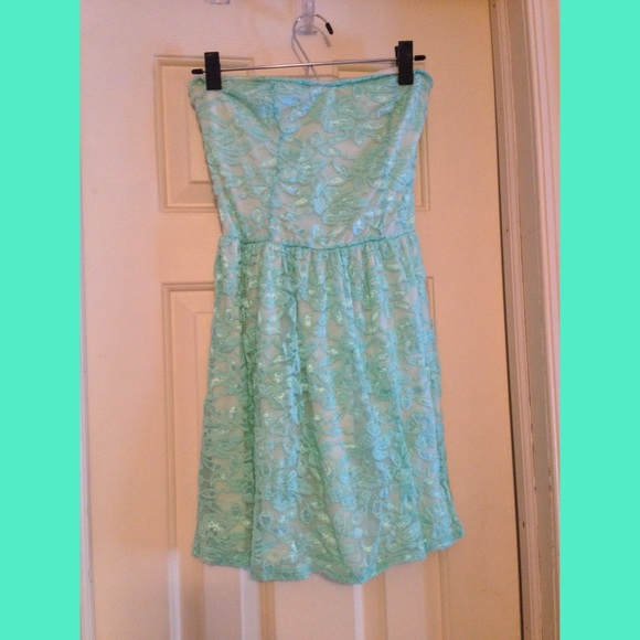 ❌SOLD❌Teal Lace Strapless Dress