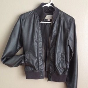 Faux Leather Collared Jacket