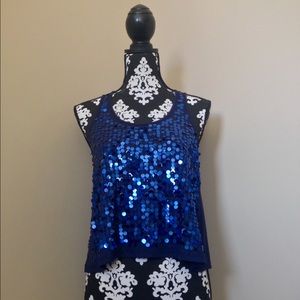 Blue Sequined-front Tank